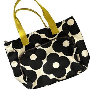 Orla Kiely Target Black White Flower Yellow Handle Tote Shoulder Bag